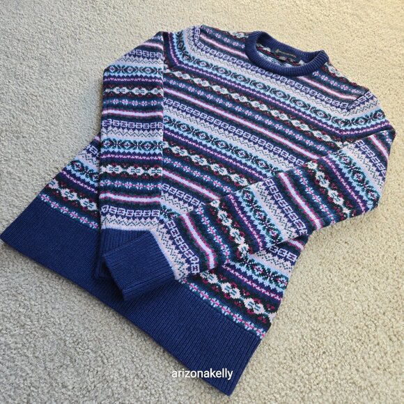 Brooks Brothers Fair Isle Sweater Lambswool Blend XS Blue Purple - Picture 10 of 16